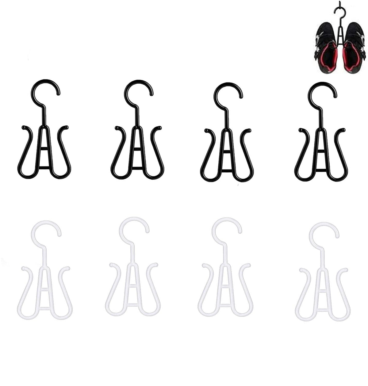 FIBOUND 8 Pieces Double Plastic Shoe Hangers, Plastic Slippers Display, Slipper Display, Suitable for Shoe Shops and Household Use White, Black