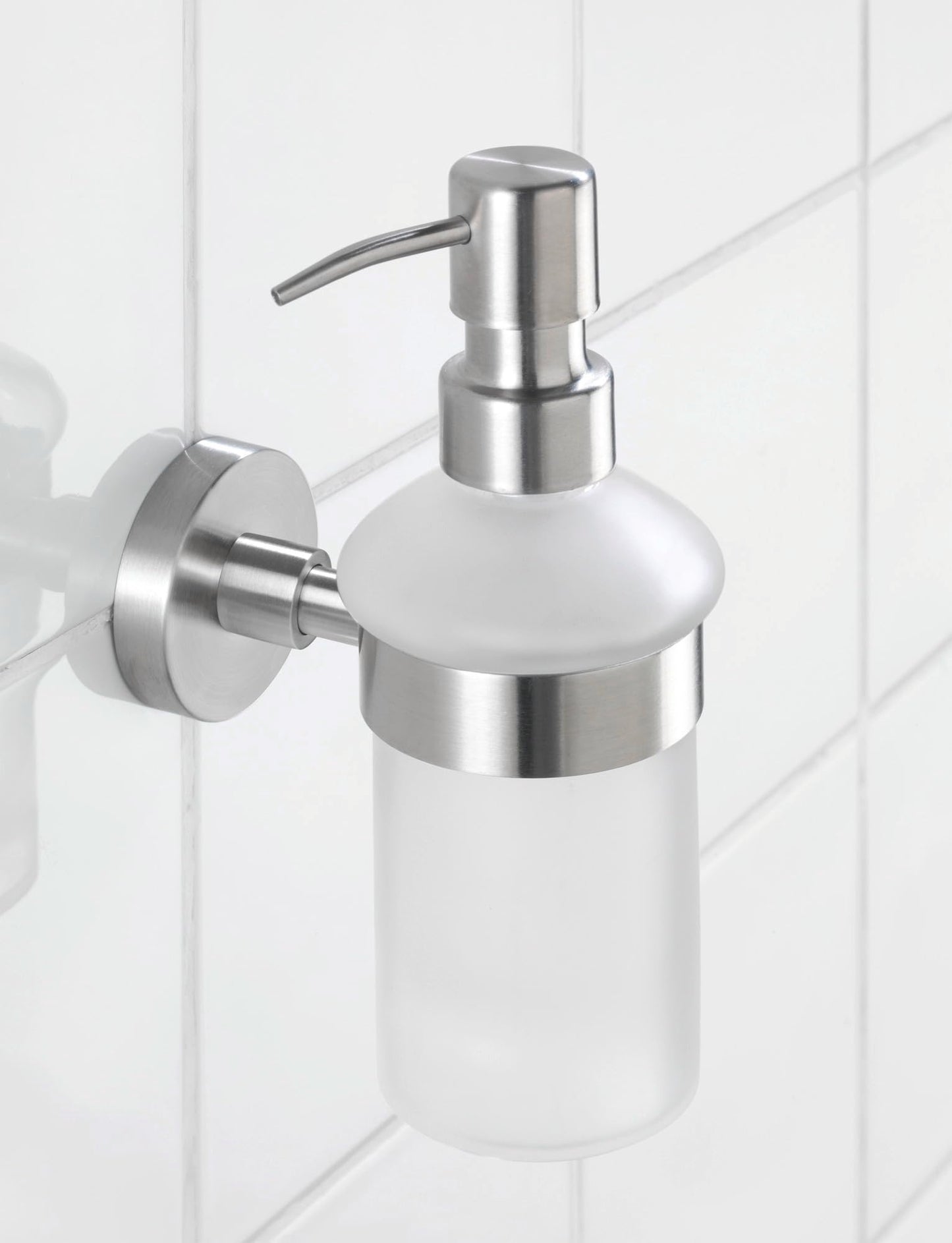 WENKO 19617100 Soap dispenser Bosio - Capacity: 0.2 l, Stainless steel, 7 x 18 x 11 cm, Matt
