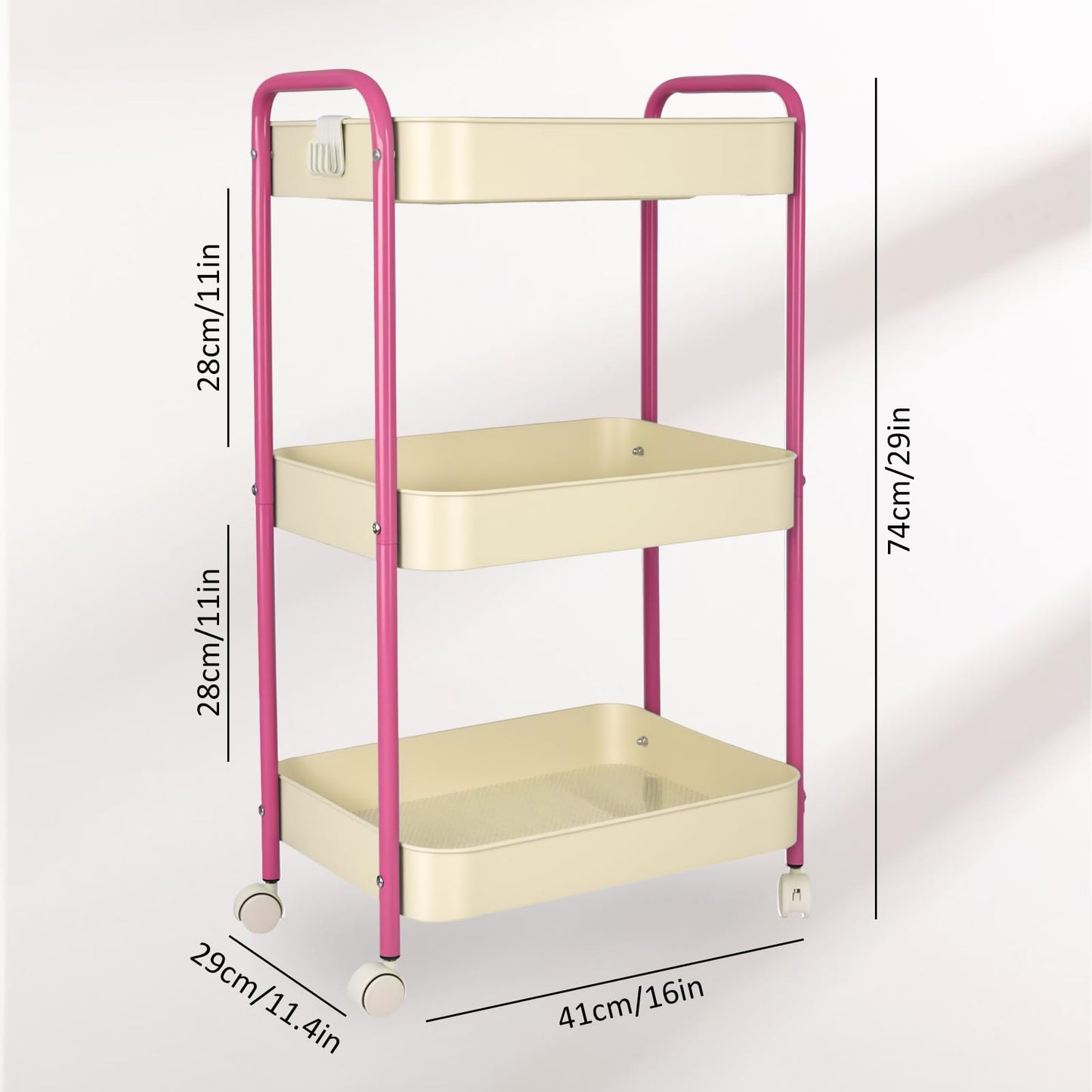 3 Tier Metal Storage Trolley on Wheels Kitchen Trolleys Utility Rolling Cart with Handle ,Mesh Storage Cart Bathroom Cart Veg Rack and Multi-Purpose