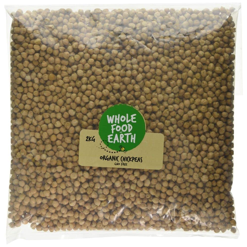 Wholefood Earth Organic Chickpeas 2kg GMO Free | Vegan | High Fibre | High Protein | Certified Organic