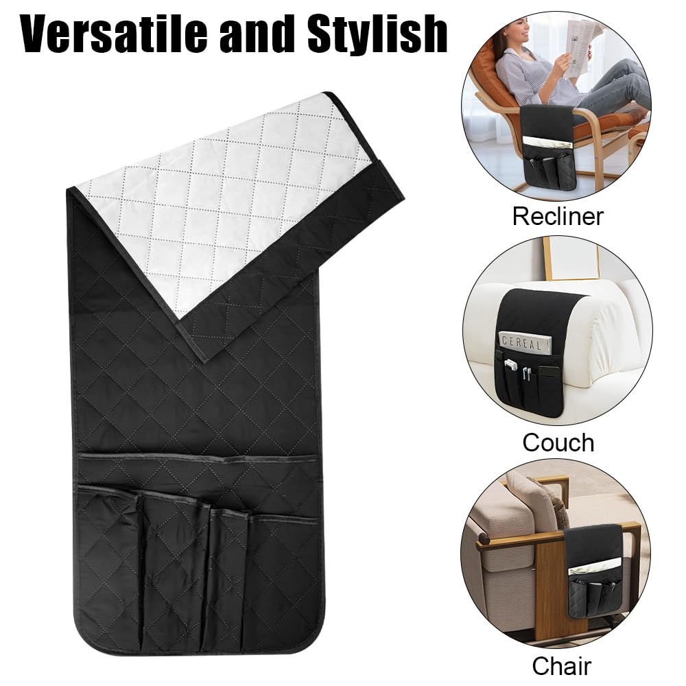 RETON Sofa Armrest Organizer with 5 Pockets, Non Slip Sofa Remote Control Holder Armchair Caddy with 4 Pair of Hook and Loop Fasteners