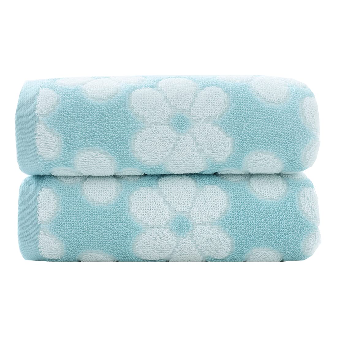 Pidada Hand Towels Set of 2 Floral Pattern 100% Cotton Soft Absorbent Decorative Towel for Bathroom (Blue)