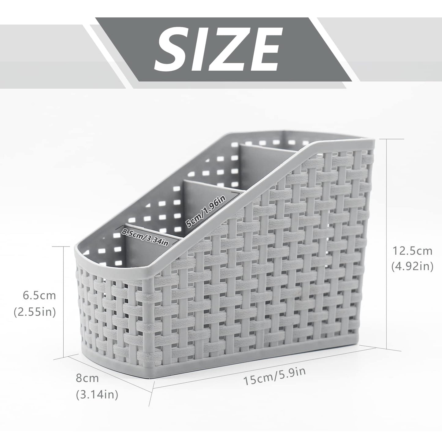 Fai Top 4 Grid Plastic Storage Basket Grey