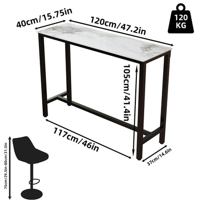 FATIVO 120cm Rectangular Bar Table Sintered Stone Marble Top, 105cm Height