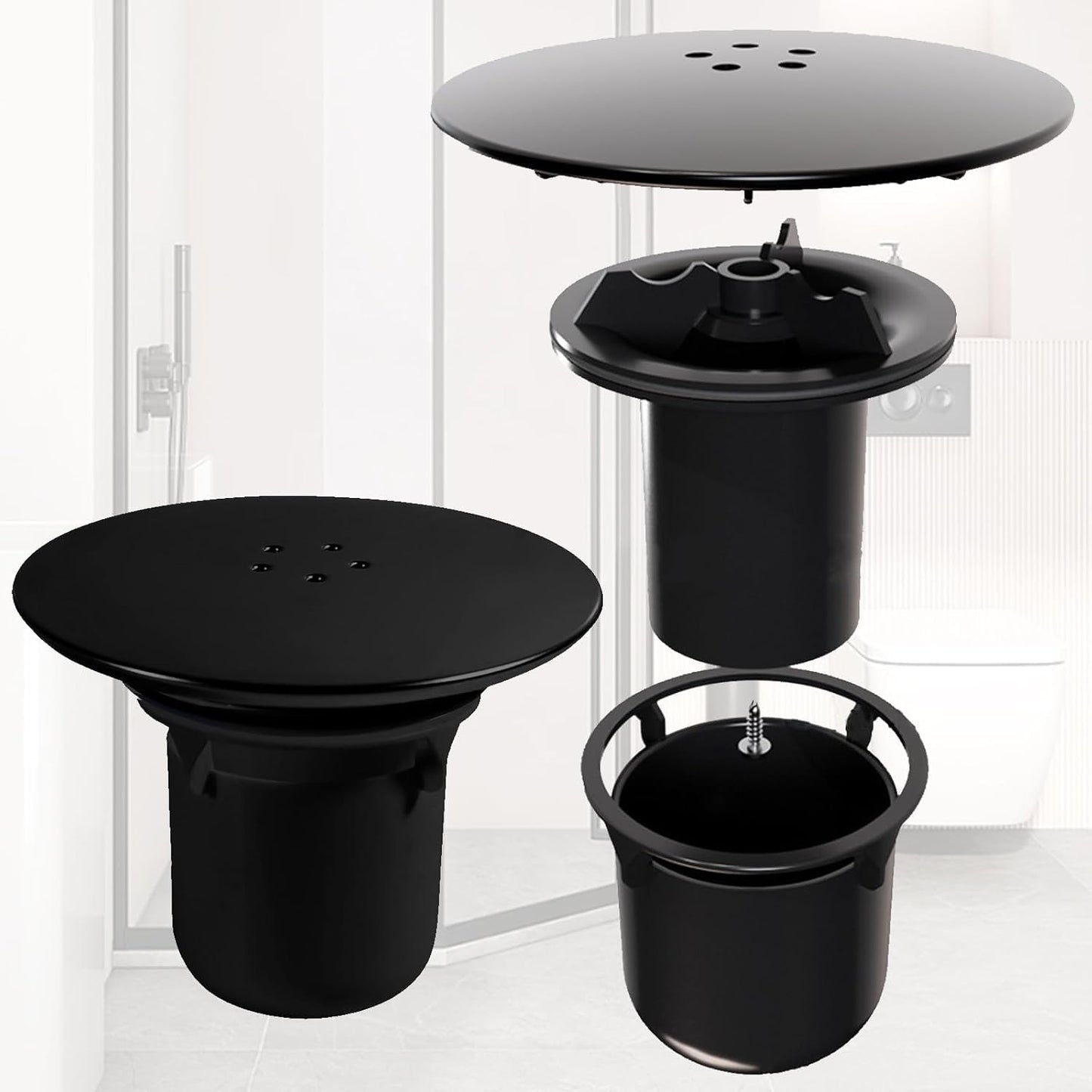 ANBOO Drain Strainer, Black 90 mm/115 mm, Polypropylene (PP), Polished Anti-Odor Shower Plug