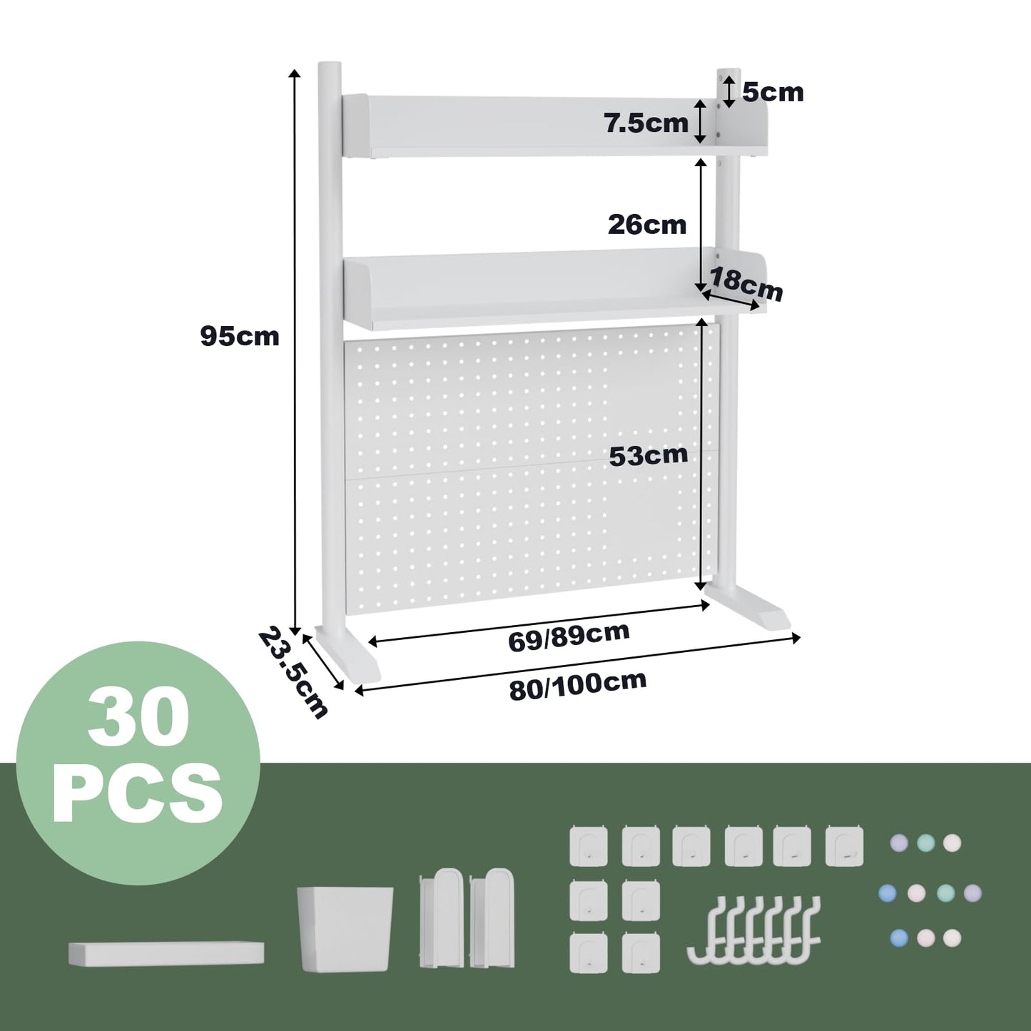 Boltmol 2-Tier Desk Shelf,Black 80CM, Desktop Organizer With Pegboard, Countertop Storage Bookcase For Home, Office Or Dorm