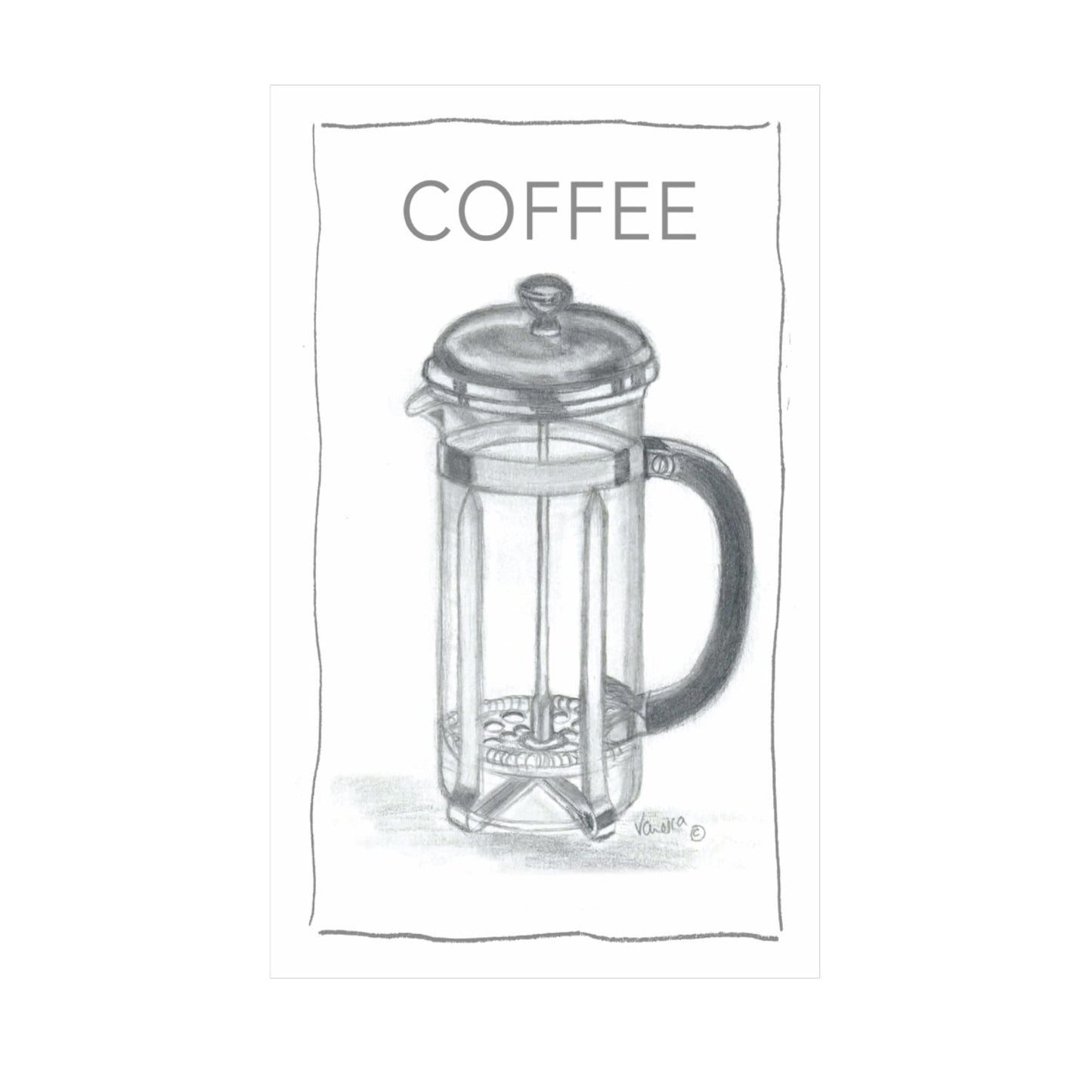 ROCK THE HOME Coffee Design Tea Towel - White, Absorbent, Thick, Ethically Sourced, Half Panama Cotton Washable, Printed in the UK, Water-Based Inks