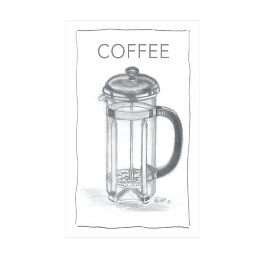 ROCK THE HOME Coffee Design Tea Towel - White, Absorbent, Thick, Ethically Sourced, Half Panama Cotton Washable, Printed in the UK, Water-Based Inks