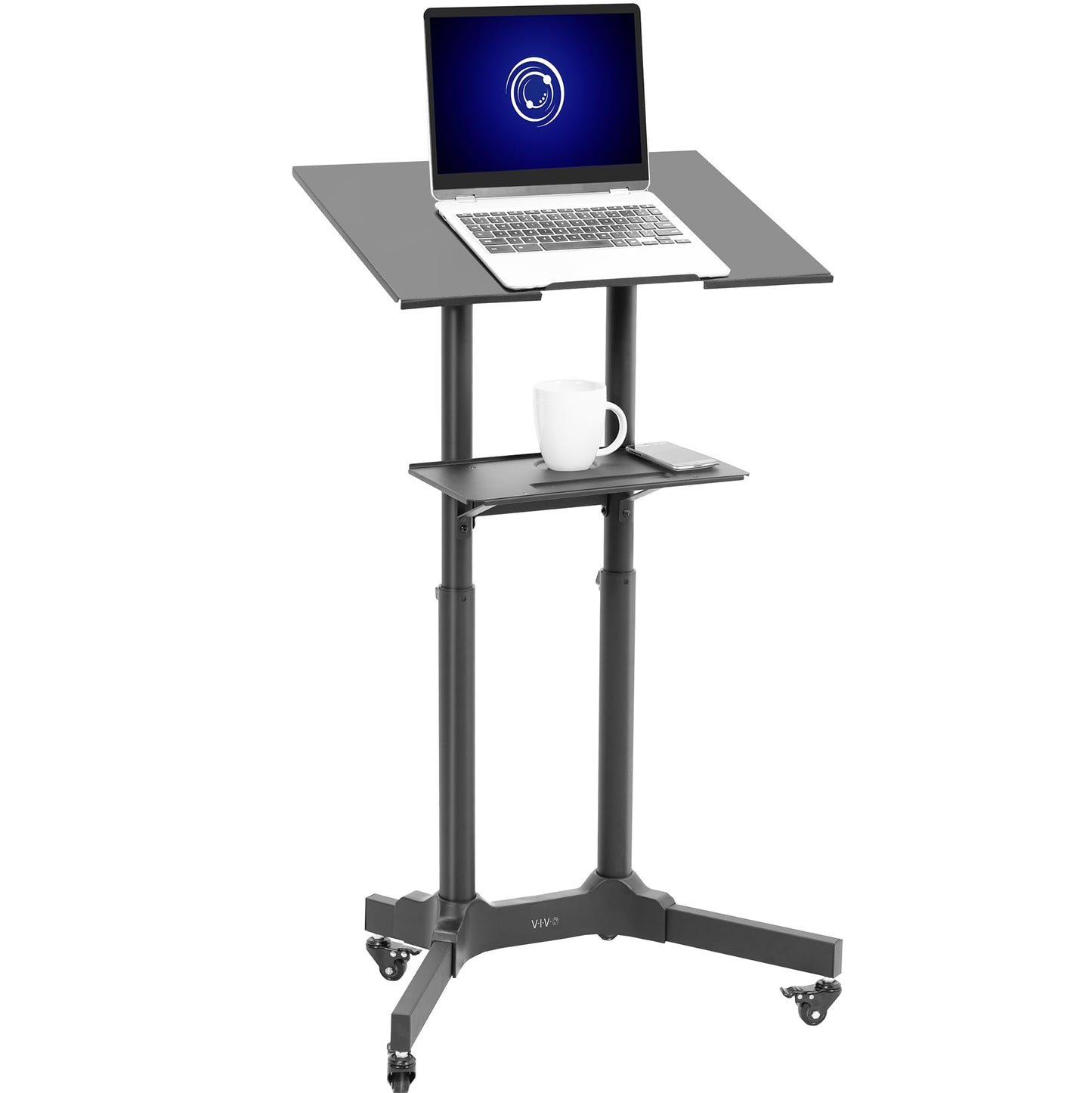 VIVO Mobile 24x16 inch Lectern Podium, Height-Adjustable Rolling Laptop Cart on Wheels, Black, CART-V03E