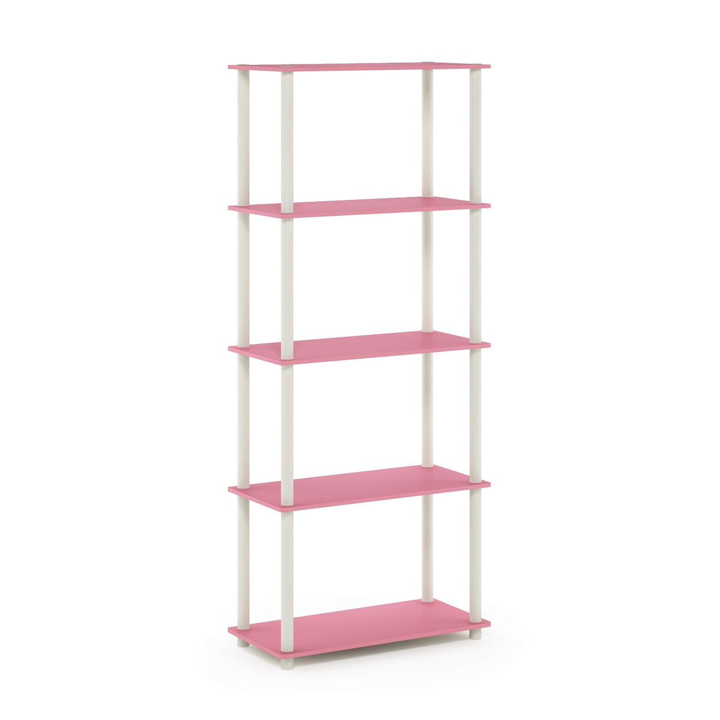 Furinno TURN-N-TUBE Toolless Assembly 5-Tier Storage Shelves, Pink Book Shelf, Open Storage Bookshelf, for Organization and Storage, Living Room