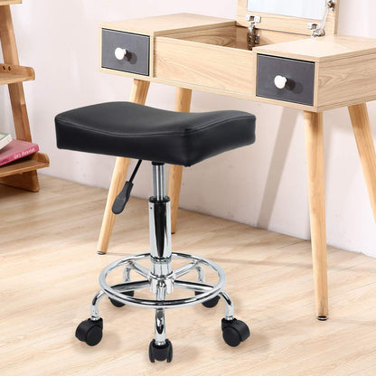 KKTONER Square Rolling Stool PU Leather Height Adjustable Swivel Massage SPA Salon Stools Task Chair with Wheels Black