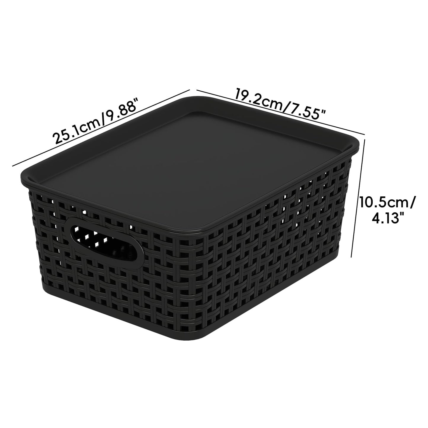 Julyeen Set of 6 Plastic Storage Baskets with Lids, Office Weave Organizer Basket Box, Black