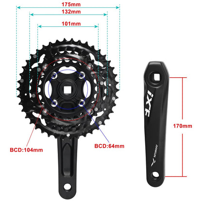CYSKY Bike Crankset 3x 10 Speed 42-32-24T 170mm 104/64 BCD Crank Arm Set Easy to Replacement MTB BMX Road Bicycle Crankset Compatible with