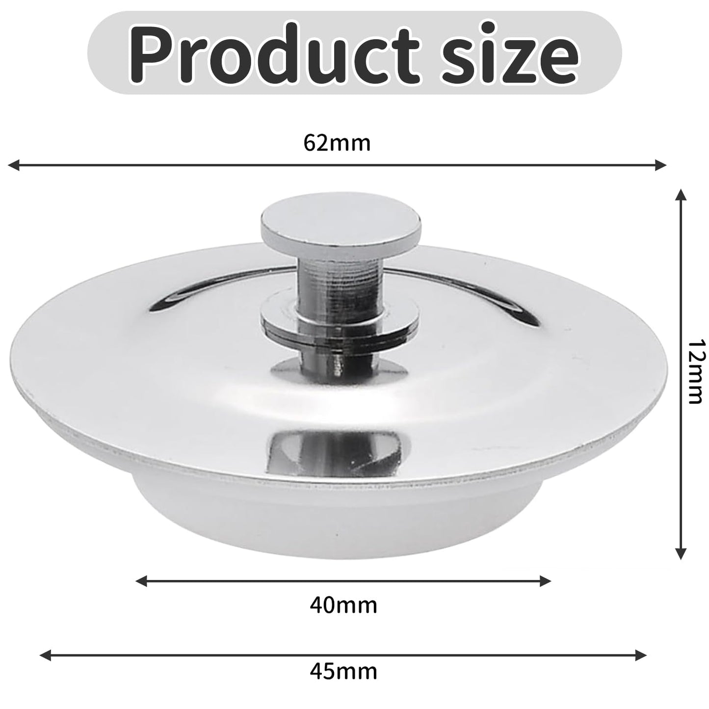 Universal Bath Plug for 40-45mm Drain Holes – Stainless Steel & Silicone Sink Stopper for Bathtubs, Kitchen & Bathroom Sinks – Watertight Seal