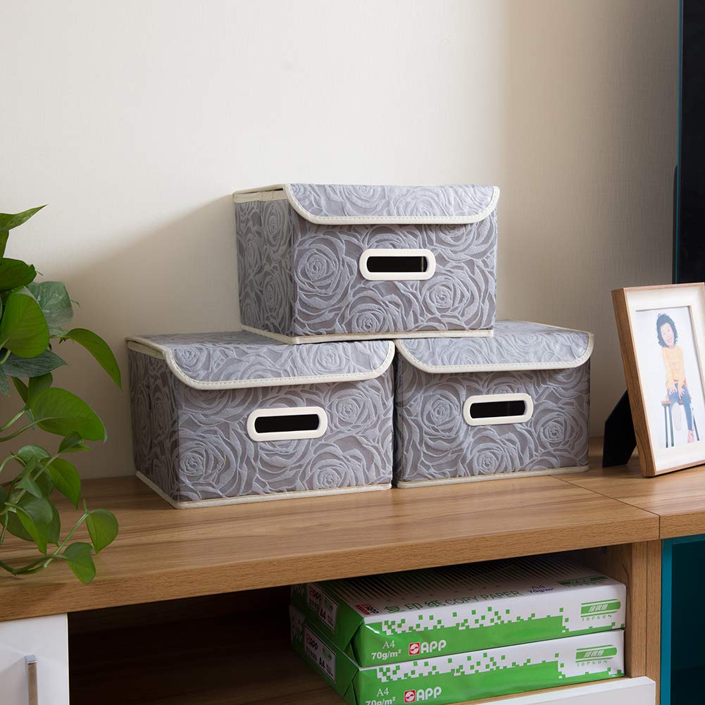 Prandom Storage Boxes with Lids Small.Rose Pattern Fabric Decorative Storage Box, Really Useful Box,Clothing Storage,Cubes