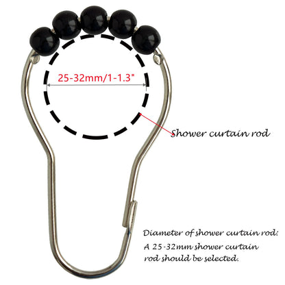 Shower Curtain Hooks Rings Stainless Steel Shower Hooks Black Acrylic roller Balls Rustproof Heavy Duty for Bathroom CurtainBlack