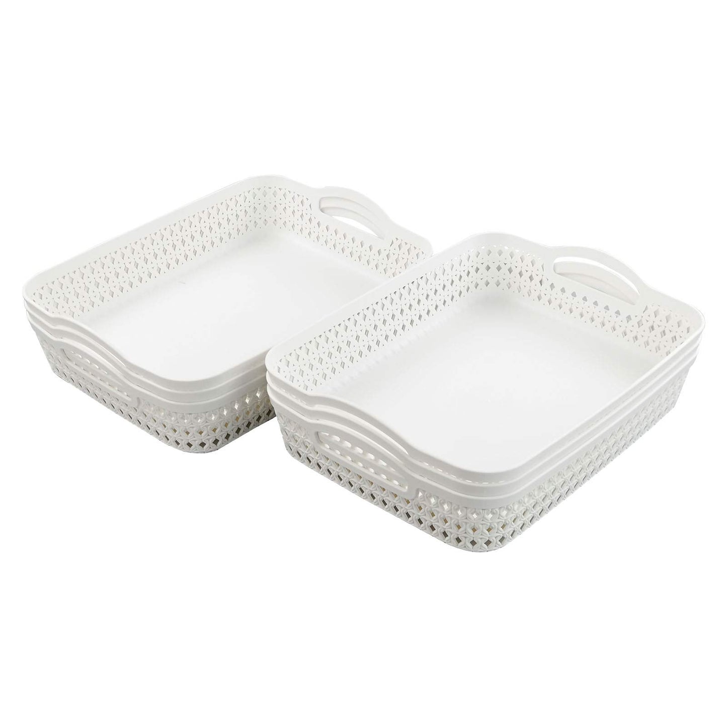 Fosly A4 Paper Storage Tray, Plastic Office Shallow Basket Set of 6, White