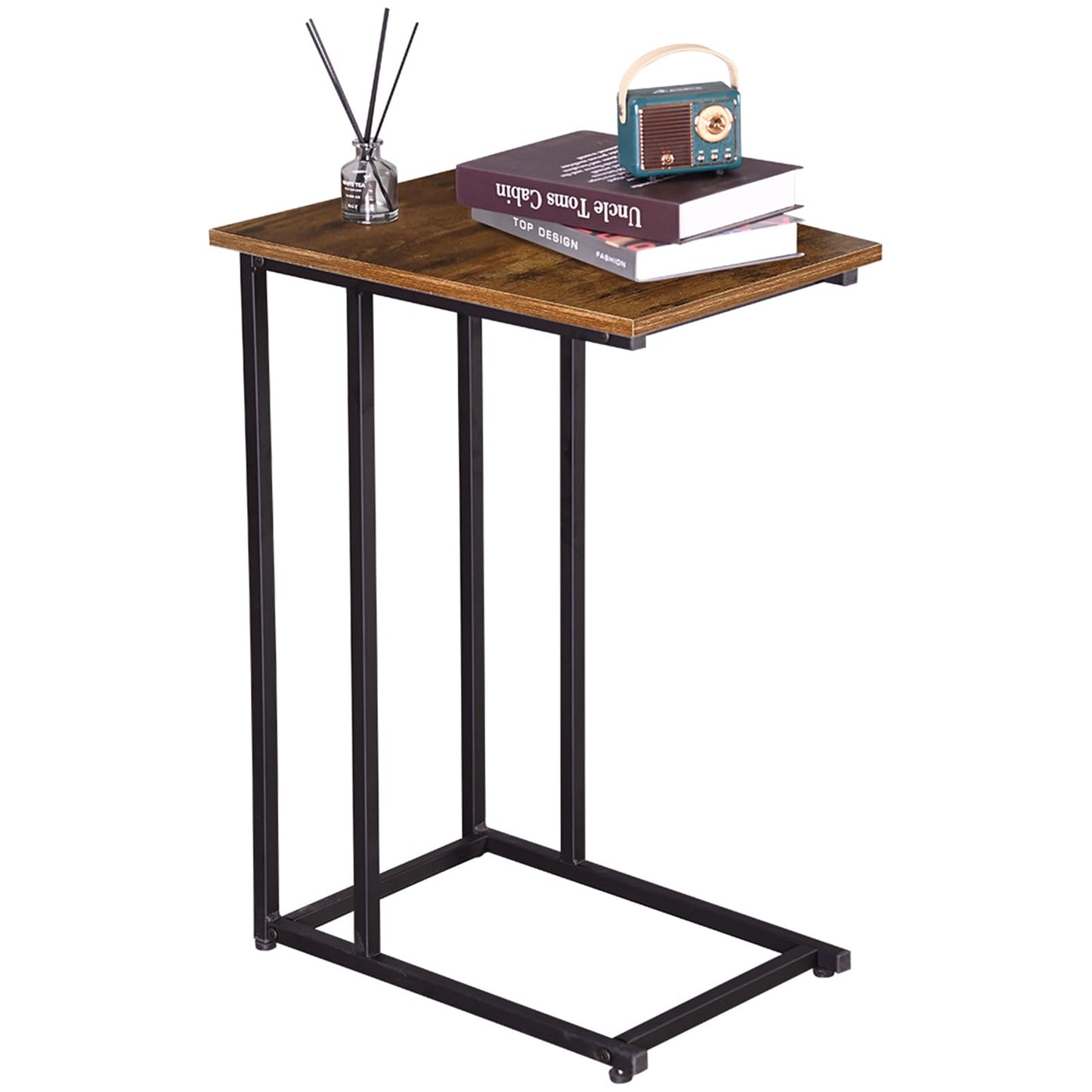 H JINHUI C-Shaped End Table, Sofa Side Table, Mobile Snack Table for Coffee Laptop Tablet, Industrial Style with Metal Frame