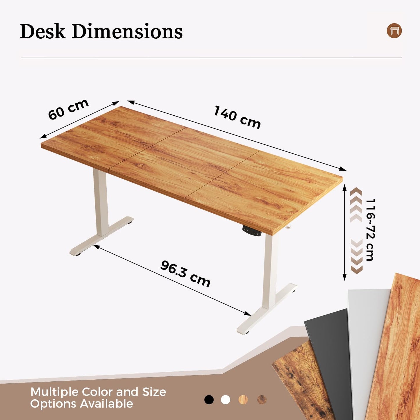 Klicelor Electric Standing Desk, 2 Memory Buttons for stand & sit, 140x60