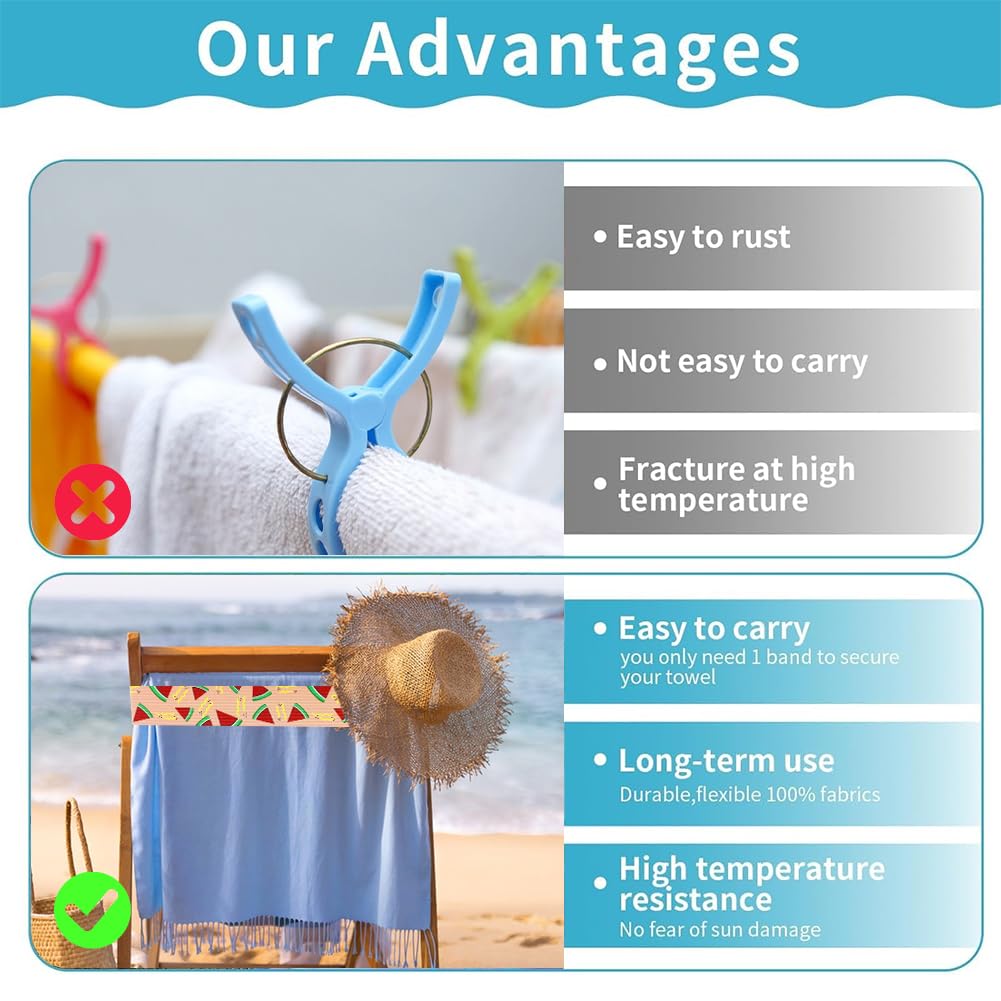 Towel Bands for Beach,5 Pack Beach Towel Bands for Sun Loungers,Elastic Bands for Sunbed Towel,Windproof Sun Lounger Straps for Pool Beach