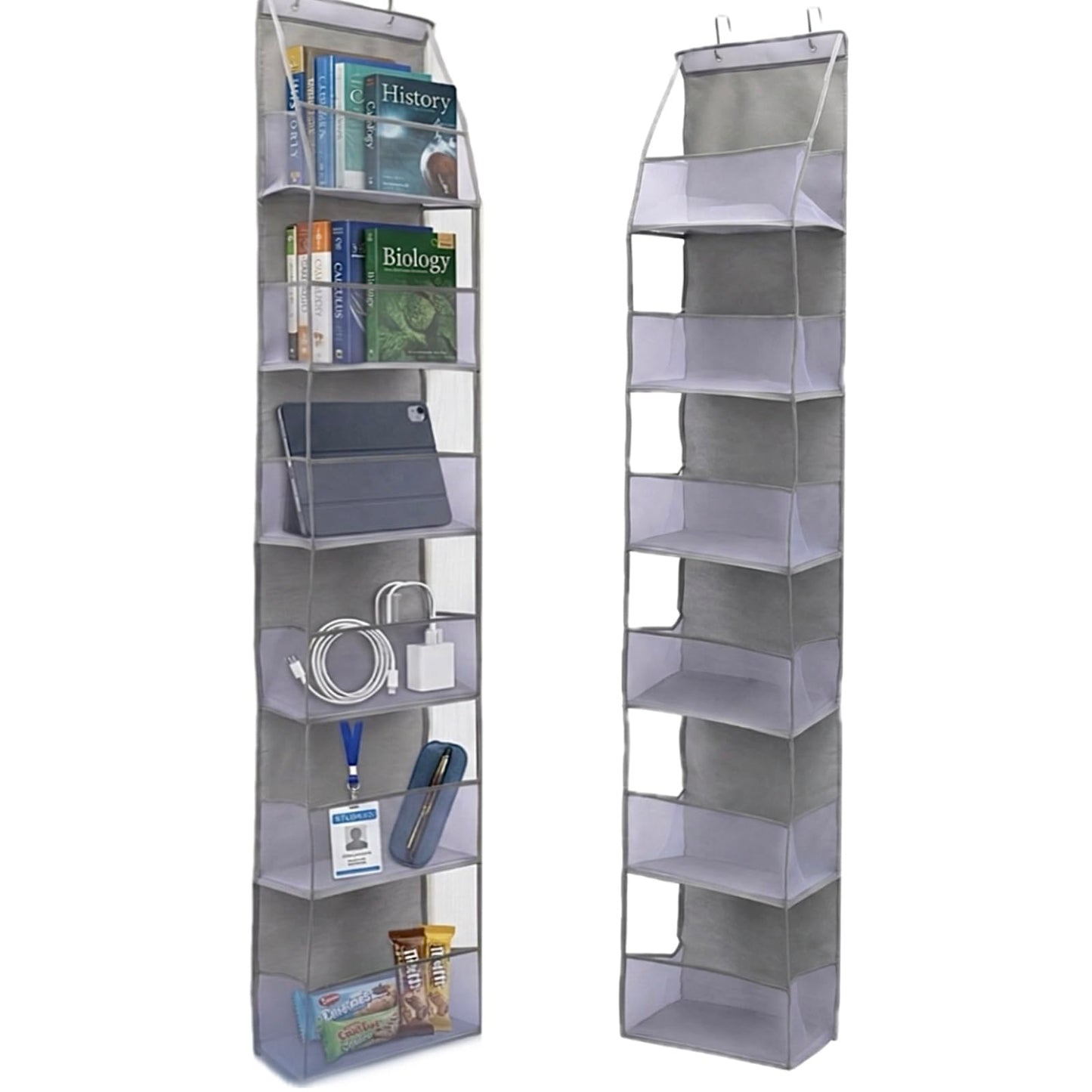 TYEQWT Over Door Hanging Organiser Grey, 6 Mesh Pockets for Bathroom