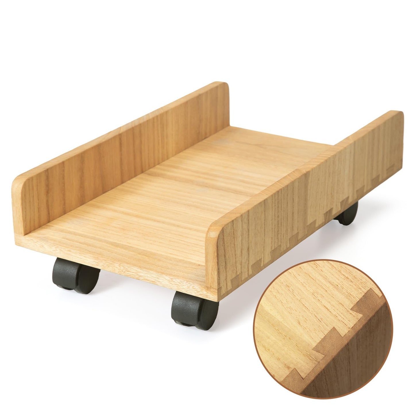 KIRIGEN Wooden CPU Stand PC Cart for ATX Tower, Adjustable Computer Tower Stand with Locking Caster Wheels, Solid Wood Mobile Desktop Case Holder