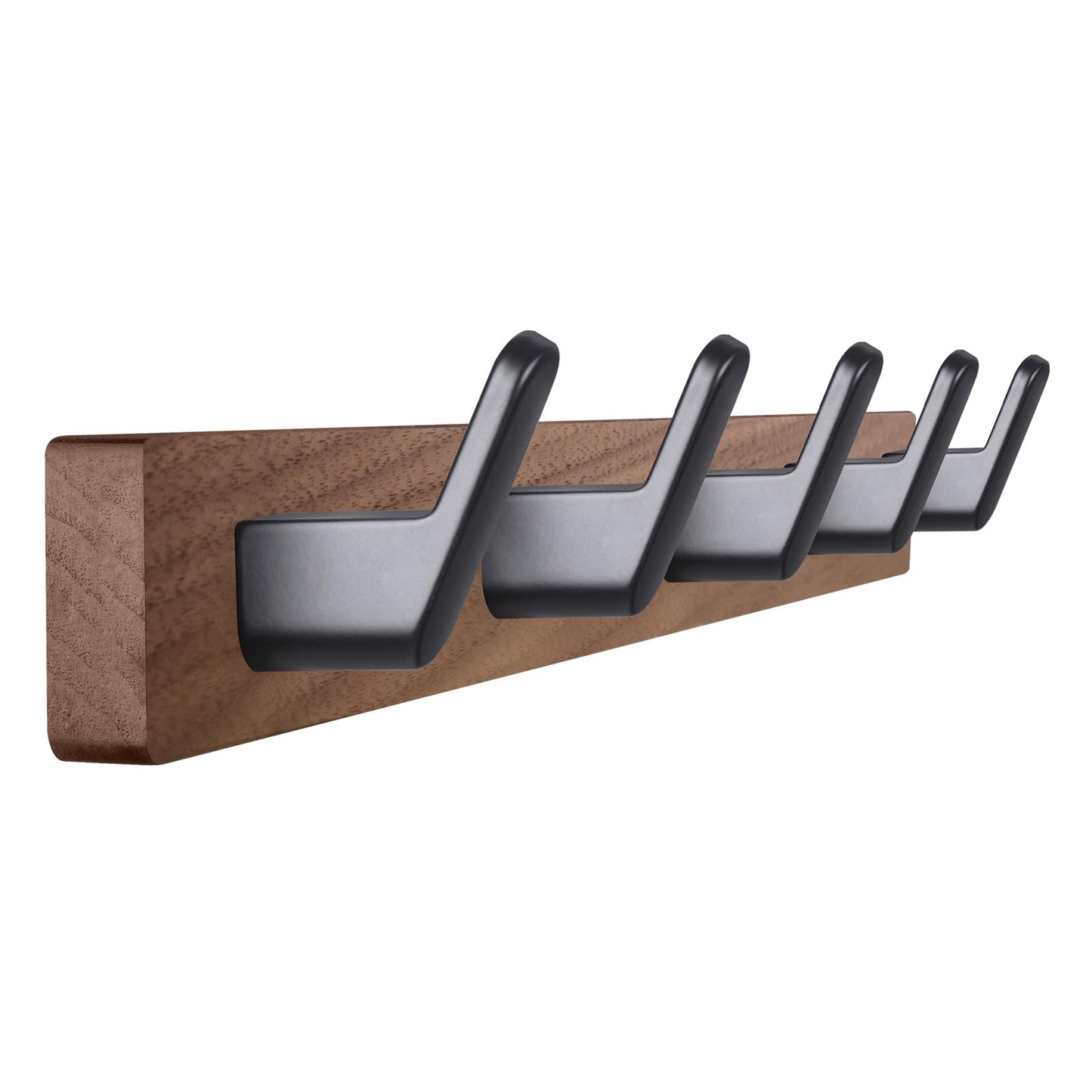 Coat Hooks Wall Mounted, Walnut Wood with 5 Heavy-Duty Aluminium Hooks