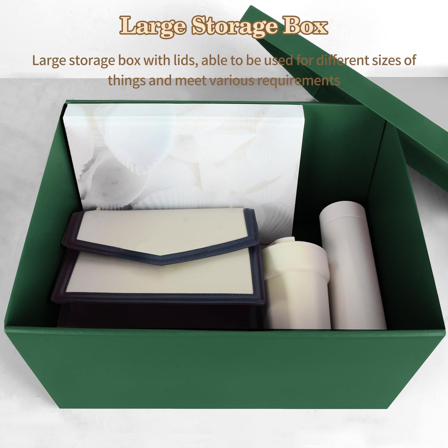 KISPATTI Storage Box, Green Storage Boxes with Lids 38 x 28 x 19 cm Large Storage Box with Ribbon Cardboard Storage Boxes for Home Bedroom Living