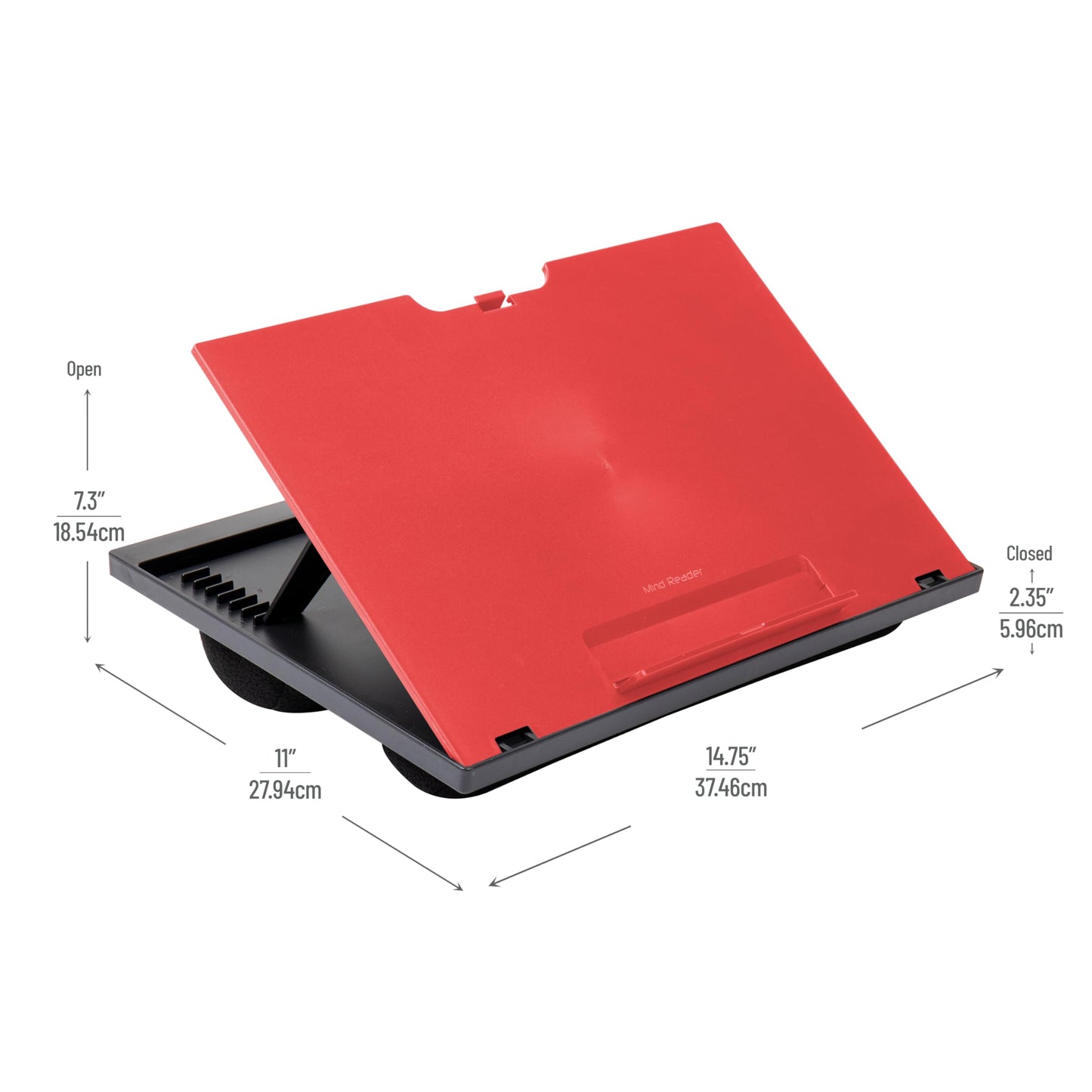 Mind Reader Lap Desk Laptop Stand, Bed Tray, Collapsible, Cushion, Portable, Dorm, Plastic, 14.75" L x 11" W x 7.3" H, Red