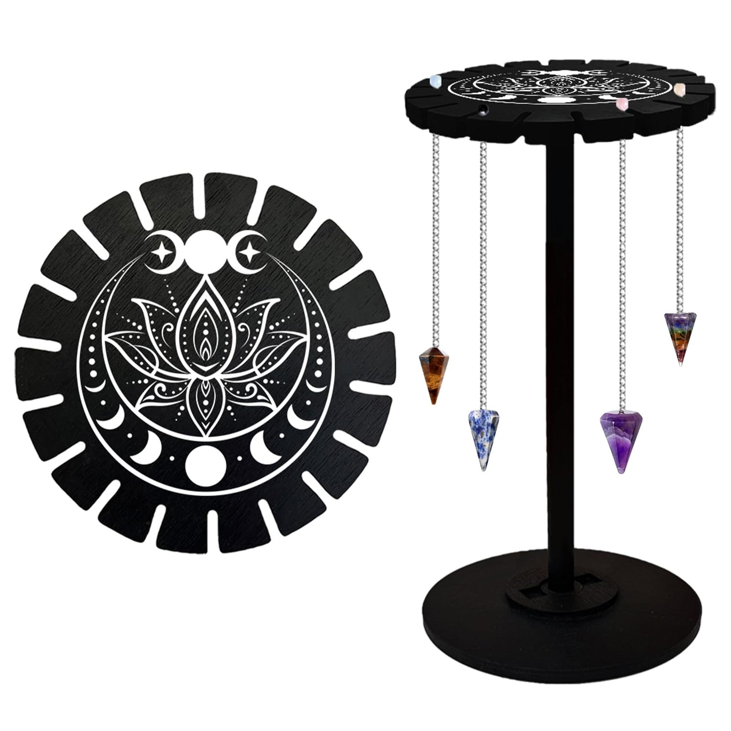 CHGCRAFT Moon Phase Pendulum Display Stand Lotus Wooden Black