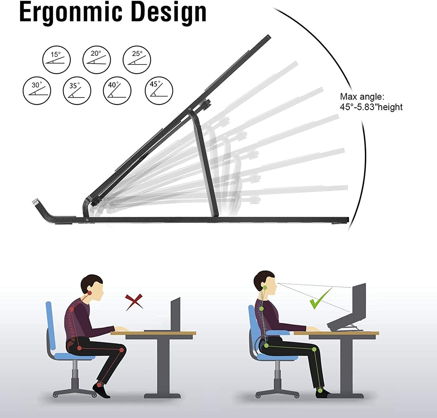 OUGEP Laptop Stand For Desk, 8 Levels Height Adjustable Aluminum Laptop Portable, Compatible with MacBook Air/Pro, HP, ASUS, Dell