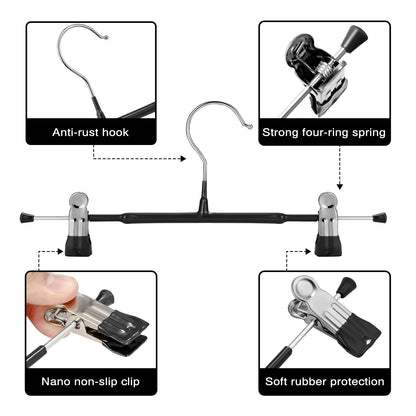 GUANJUNE Thin Trouser Hangers - Non-Slip Pant Hangers with Adjustable Clips, Space Saving for Clothes, Skirt, Jeans, Coat Black, 10