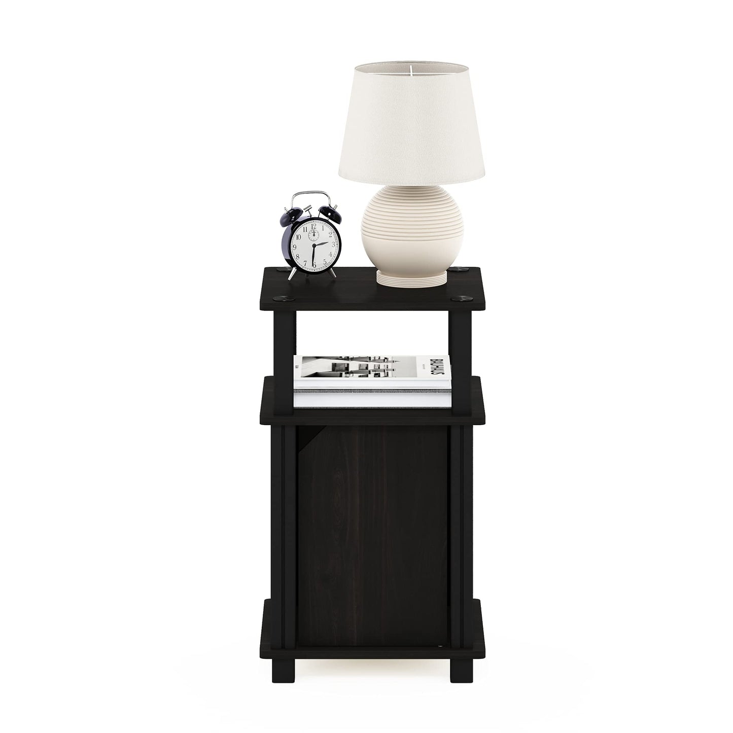 Furinno JUST Side Table, 3-Tier End Table with Door Cabinet, Night Stand, Bedside Table with Open Shelf, for Living Room, Bedroom, Espresso