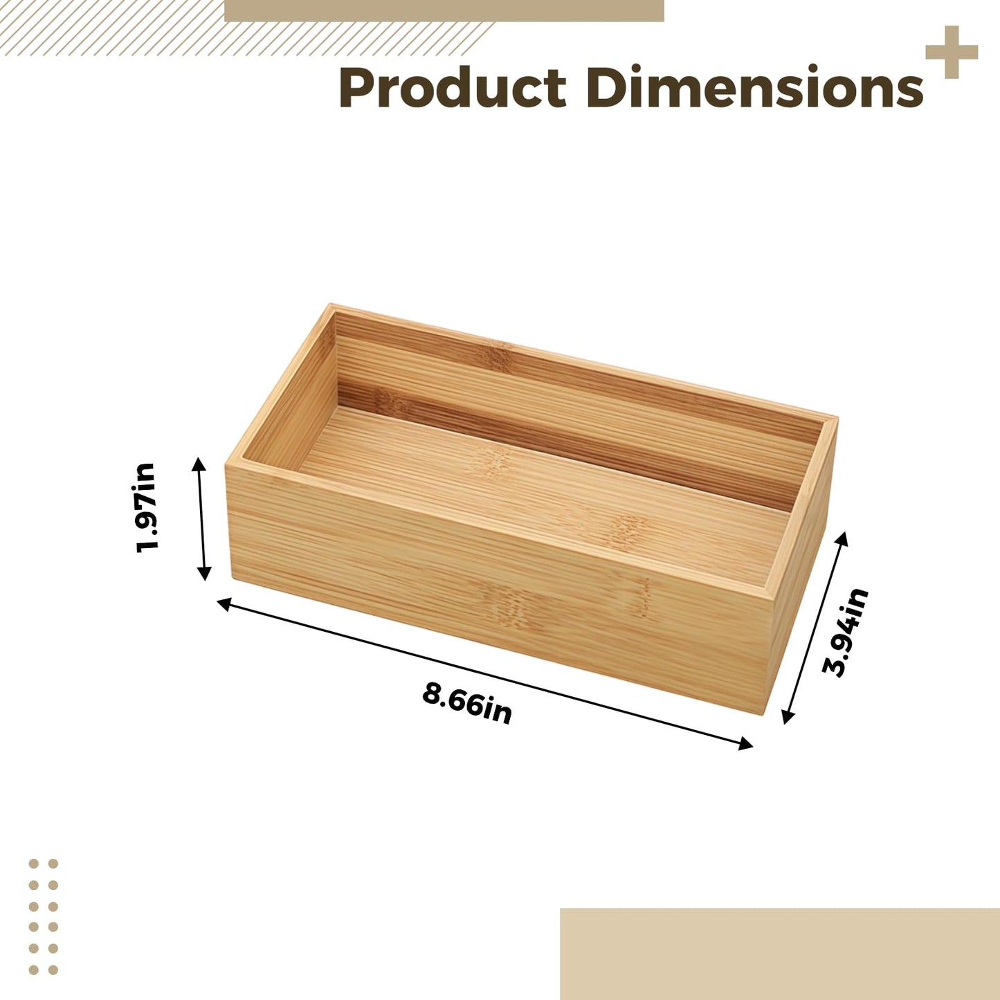 Packool Rectangular Design, Natural Wood Color, 8.7 x 3.9 x 2 in / 22 x 10 x 5 cm, Multi-Purpose Organizer for Bathroom, Kitchen, Desk