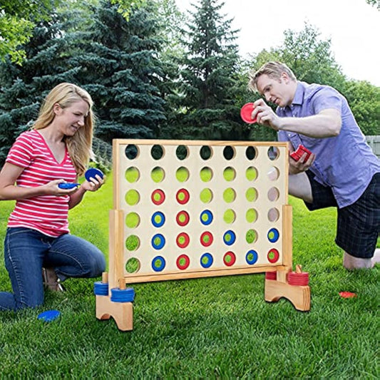Pointyard 26*22In Giant Wooden 4 in a Row Toy, Outdoor Game for Family Fun, Yard Game for Adults and Kids, Toys with 42 Pcs Chips & Durable Carrying Bag, Halloween Party Game Gifts for Kids and Adults