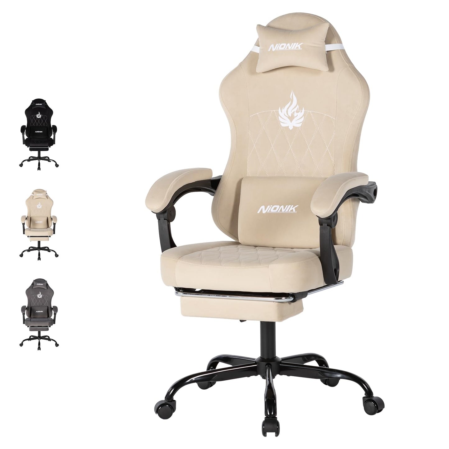 NIONIK Massage Gaming Chair with Footrest, Ergonomic Office Chair with Lumbar Support and Headrest