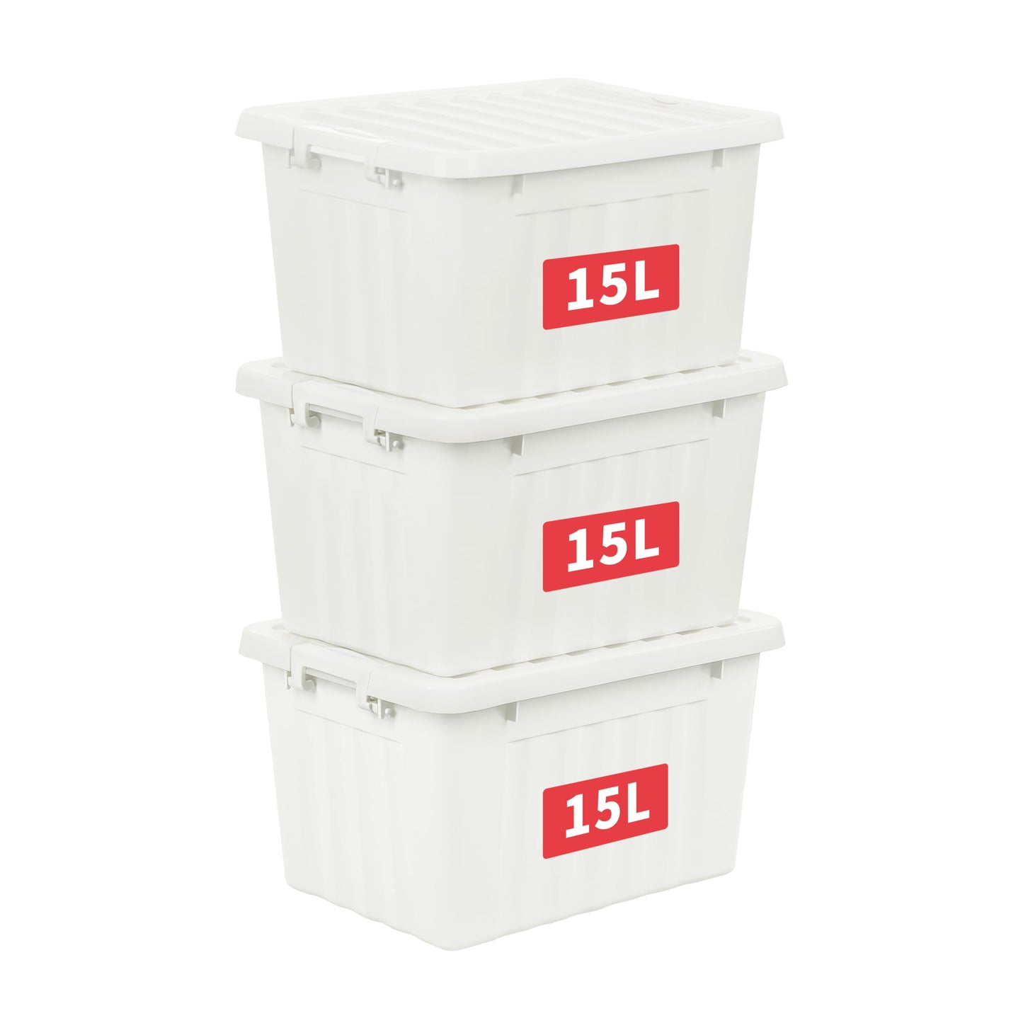 Cetomo 15L*3 Storage Boxes with Lids, Plastic Storage Box with Secure Side Latches, Stackable & Nestable Organizer for Home, Office, Moving, PP