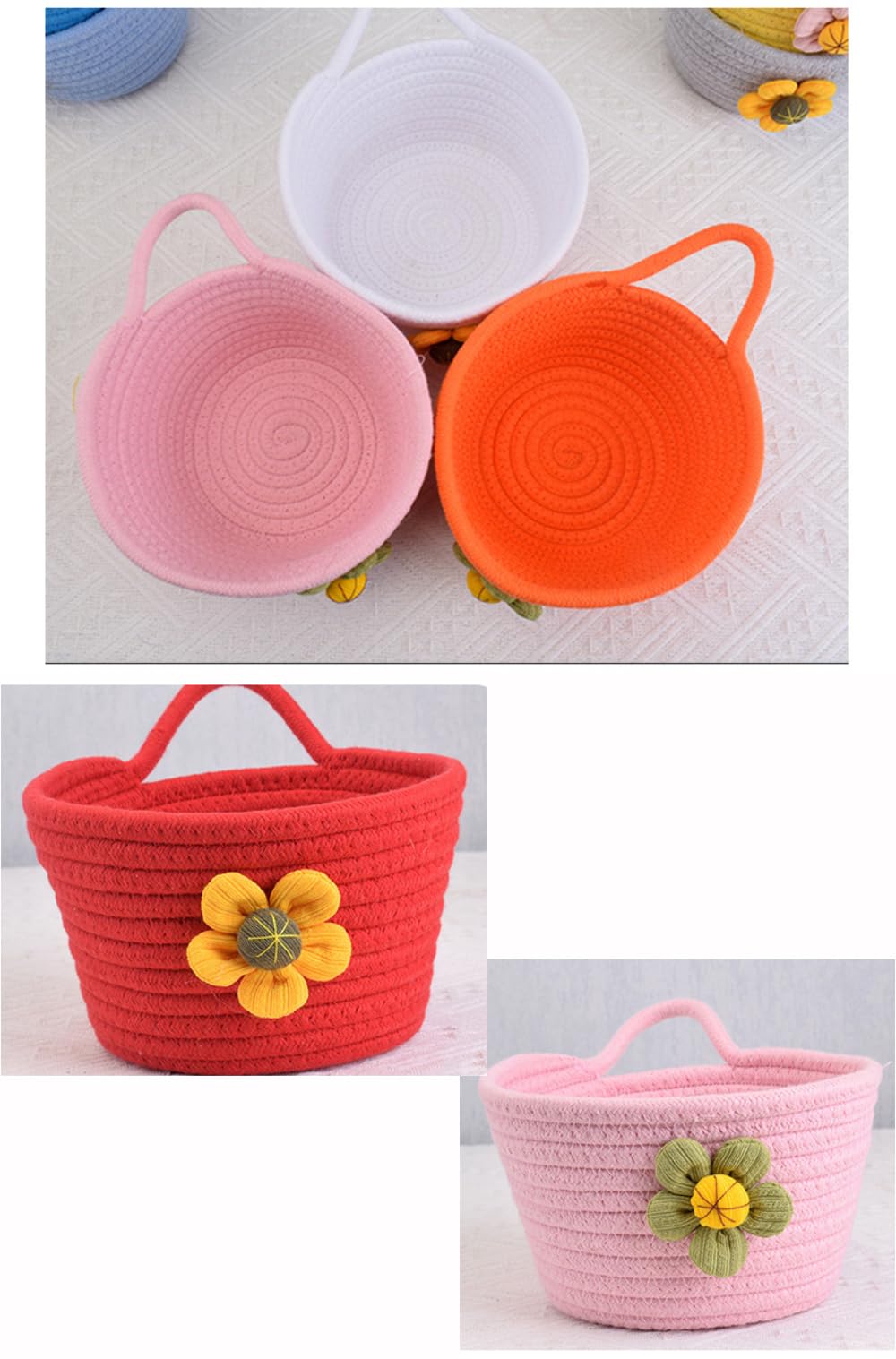 Anevous Cotton Rope Storage Basket, Woven Storage Baskets with Handles, Decorative Basket Organiser, Cotton Basket for Children's Room, Office