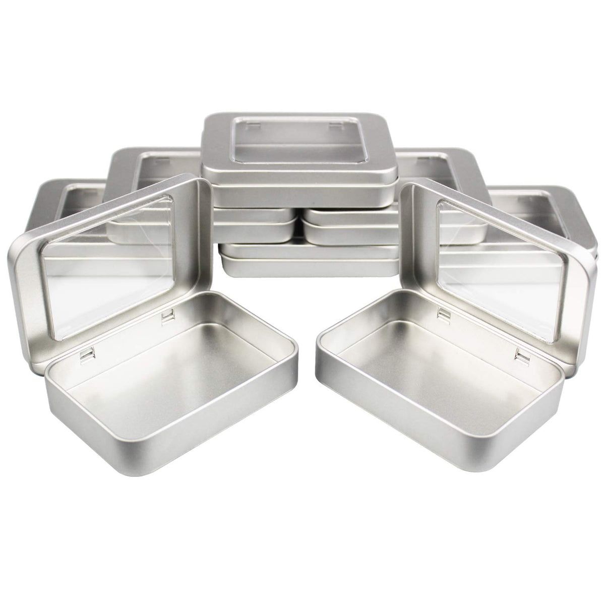 Goodma 8 Pieces Rectangular Metal Hinged Tins, Silver