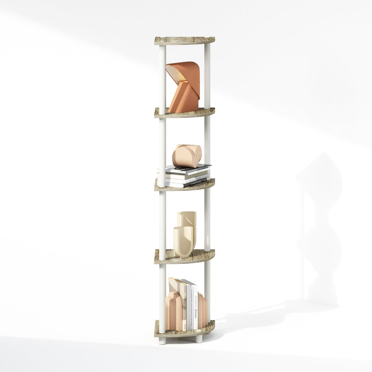 Furinno TURN-N-TUBE Corner Shelf, 5-Tier Corner Display Rack, Shelving Unit, for Organization and Storage, Living Room, Home Office, Garage, Bedroom
