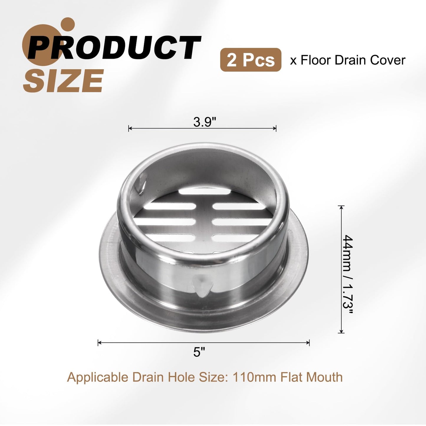 PATIKIL Floor Drain Cover 5" x 3.9" (110 Flat Mouth), 2 Pcs 304 Stainless Steel Round Anti Blocking Snap-in Drain Strainers for Outdoor Bathroom