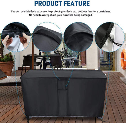 Kingling Deck Box Cover, Outdoor Storage Box Cover Waterproof, Outside Storage Bench Deck Boxes Covers Black 58" L x 33" W x 34" H