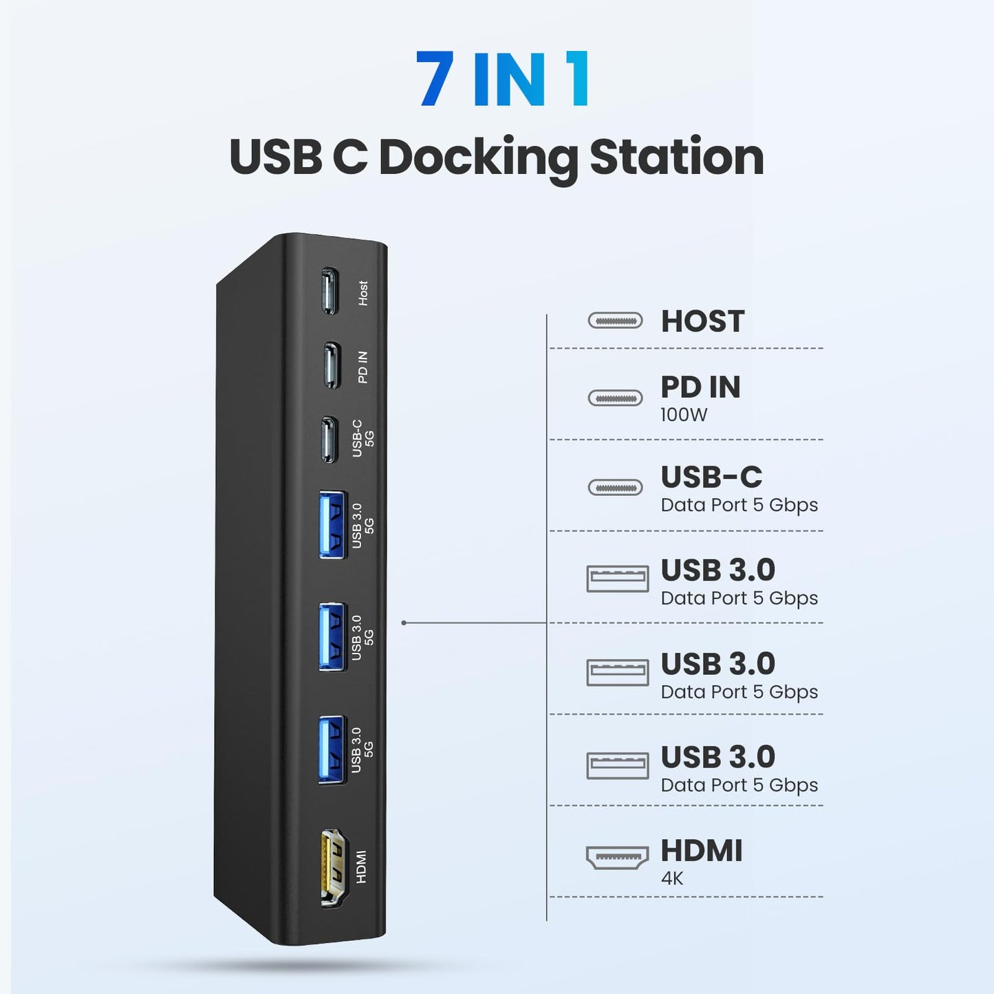 tounee Laptop Stand with Detachable USB-C Hub, 100W PD Charging, 4K@60Hz HDMI, 3 USB Ports