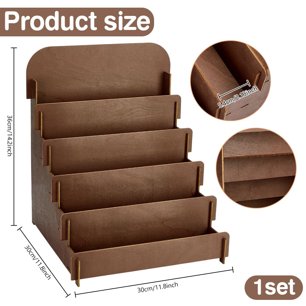 PH PandaHall 5-Tier Greeting Card Display Stand, Brown Wooden Card Holder Stand Postcard Rack for Retail Stores Postcards Stickers Stationery Vendors