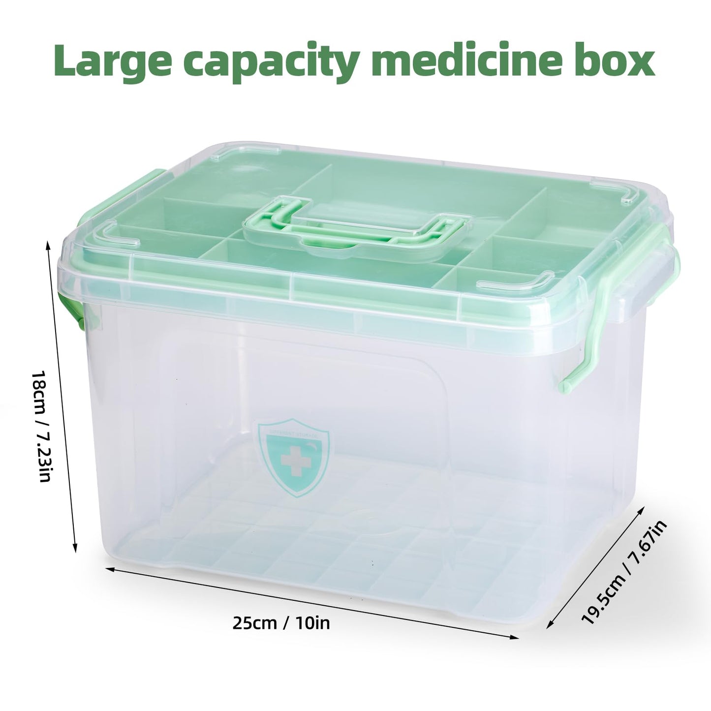 Nymblis Medicine Storage Box with Lid, Double Layers Medication Box, Green