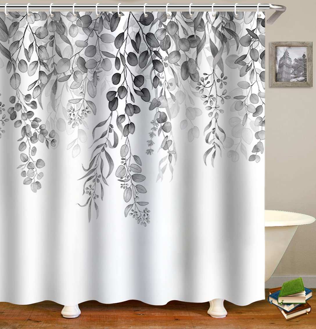 WELTRXE Shower Curtains, Bathroom Shower Curtain with 12 Hooks, Waterproof Polyester Fabric Bathtub Curtain, Weighted Hem, Quick Dry