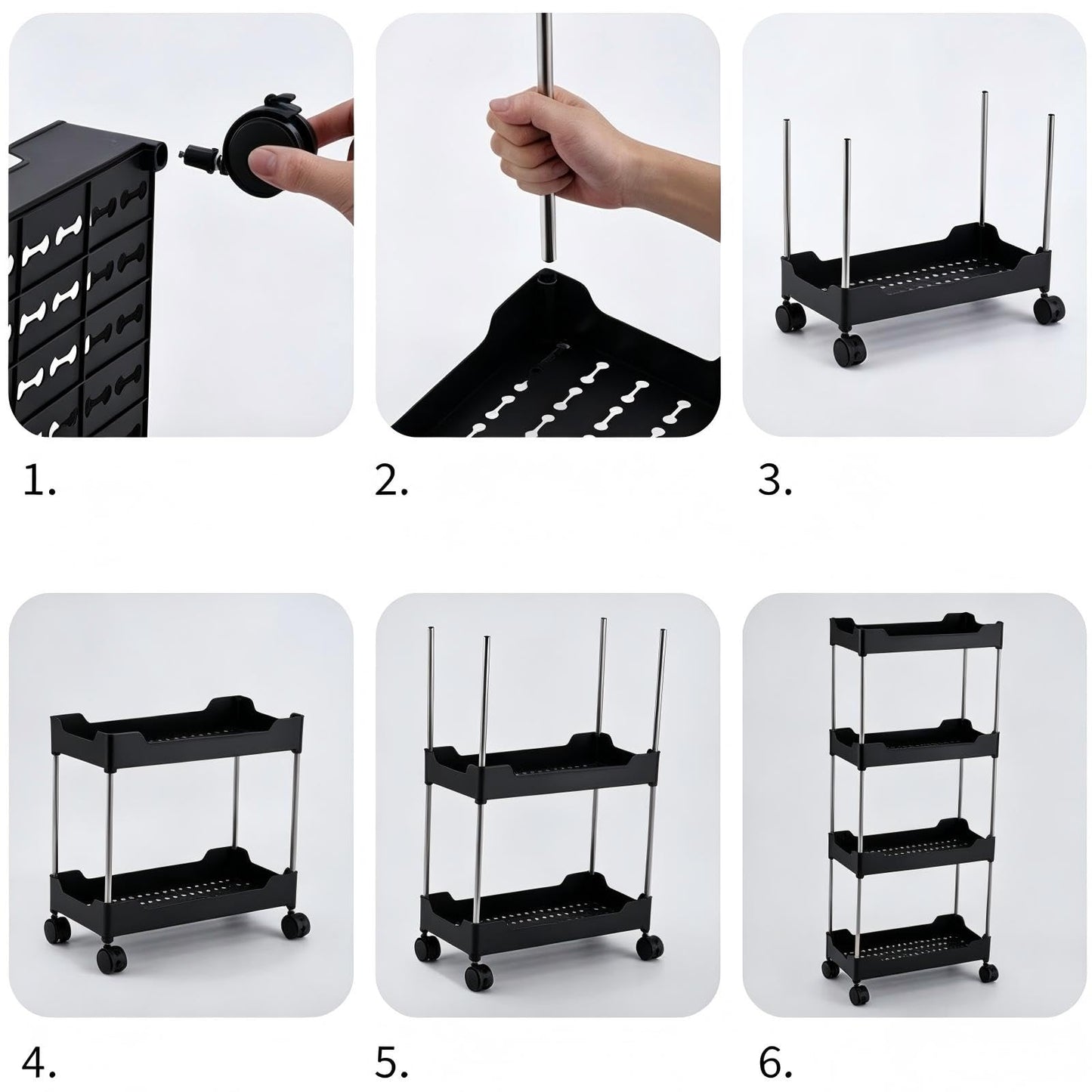 Multibao 4 Tier Slim Slide Out Kitchen Trolley Rack Holder Storage Shelf Organiser with Wheels for Small Spaces Bathroom Kitchen Laundryroom Bedroom