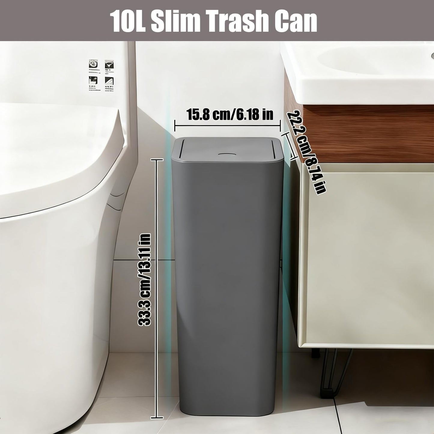Stowetry 3 Pack Bedroom Bin,10L Plastic Bathroom Bin with Lid