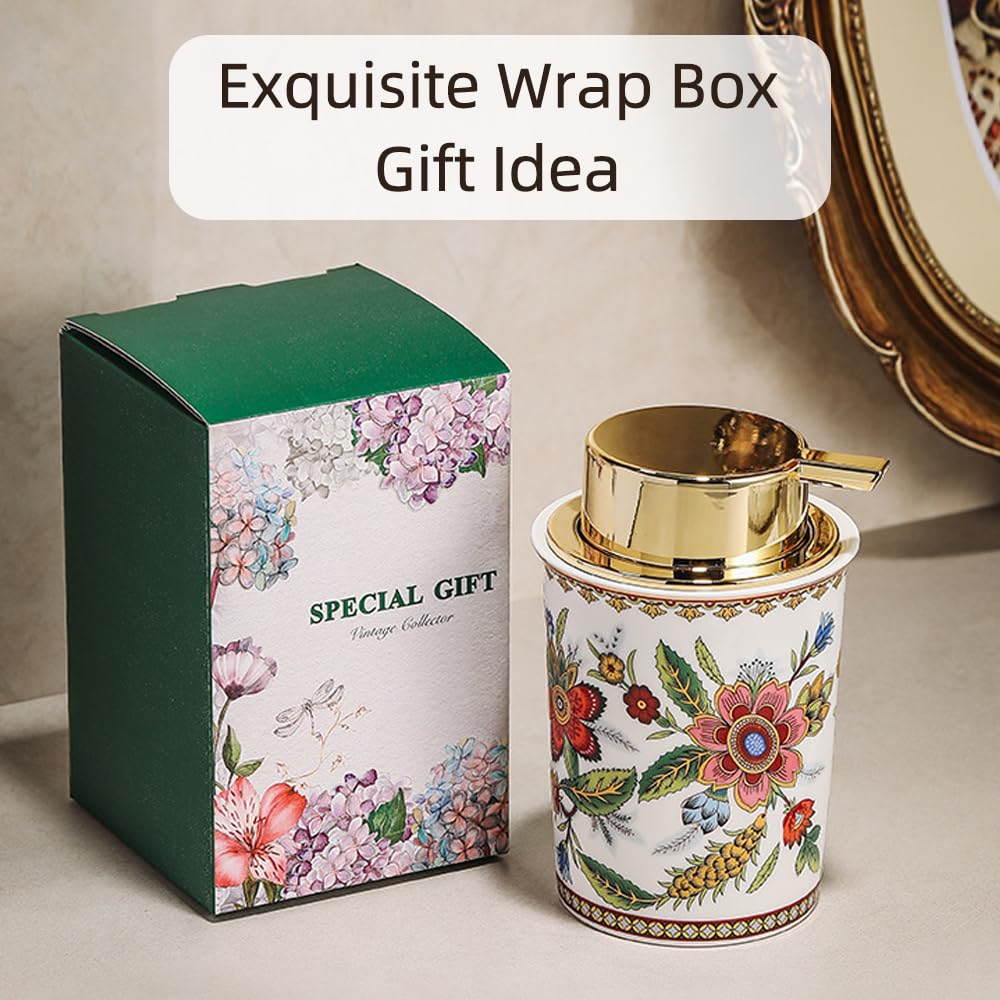 Floral Foam Soap Dispenser, Vintage Ceramic Hand Soap Pump(Style F)