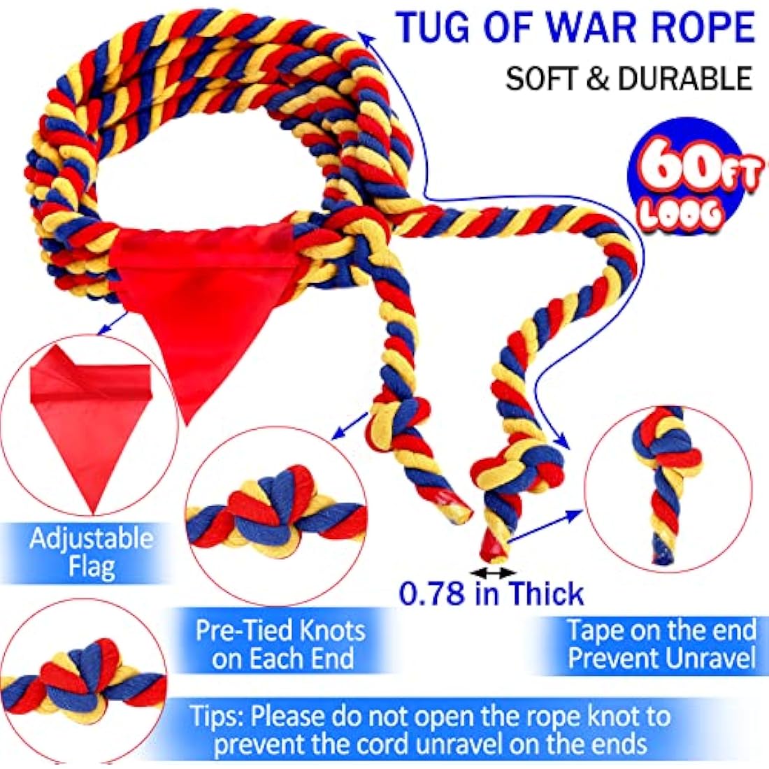 WYRJXYB Outdoor Games Sports Day Kit 18M Tug of War Rope for Kids Adult, Garden Field Day Birthday Party Games,Summer Camping Carnival Easter Game, Outside Yard Family Reunion Fun Games, Tricolor